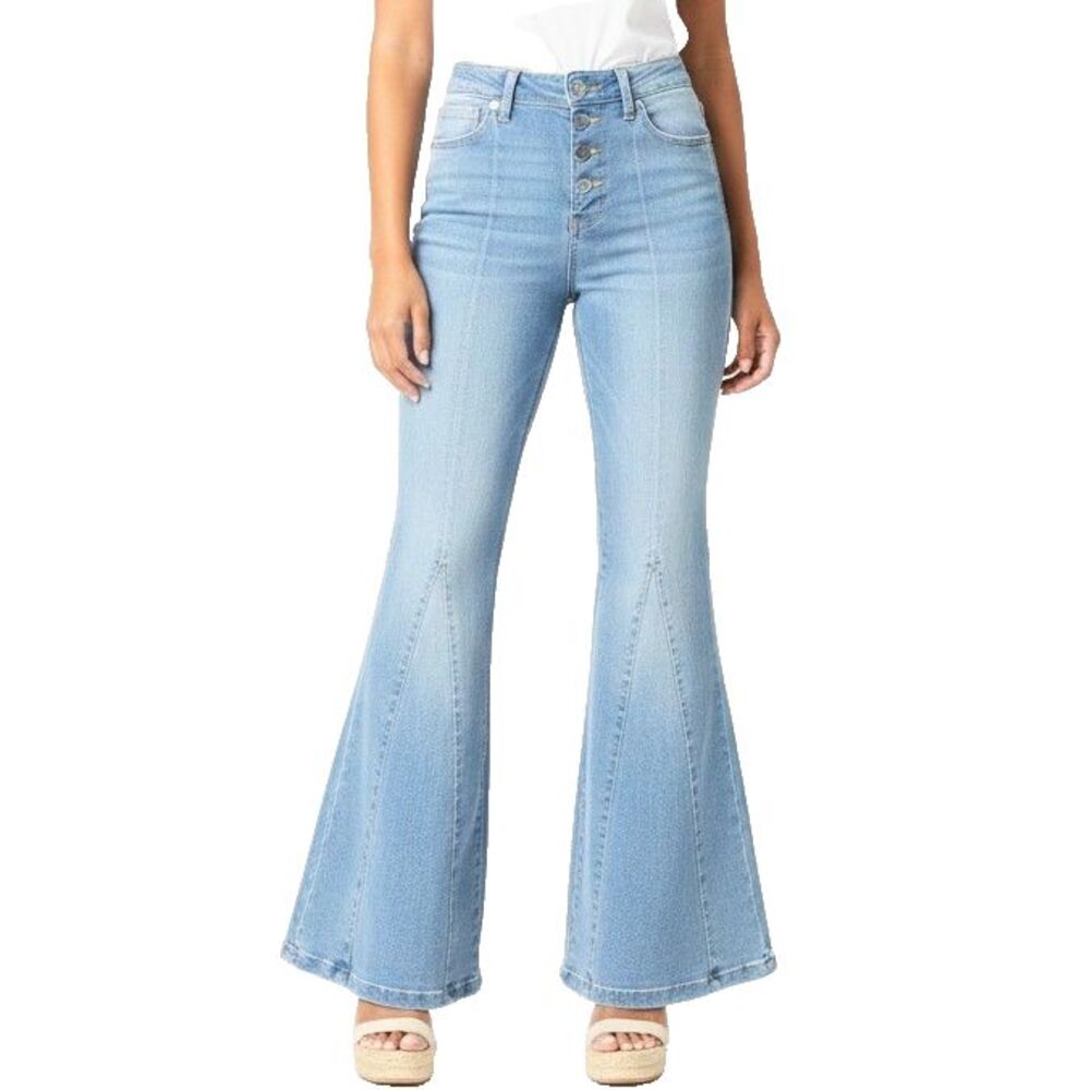 ALTAR'D STATE Jeans Flared Bottoms Boho LightBlue HighRise Women Size 24 Med NEW - Picture 1 of 11